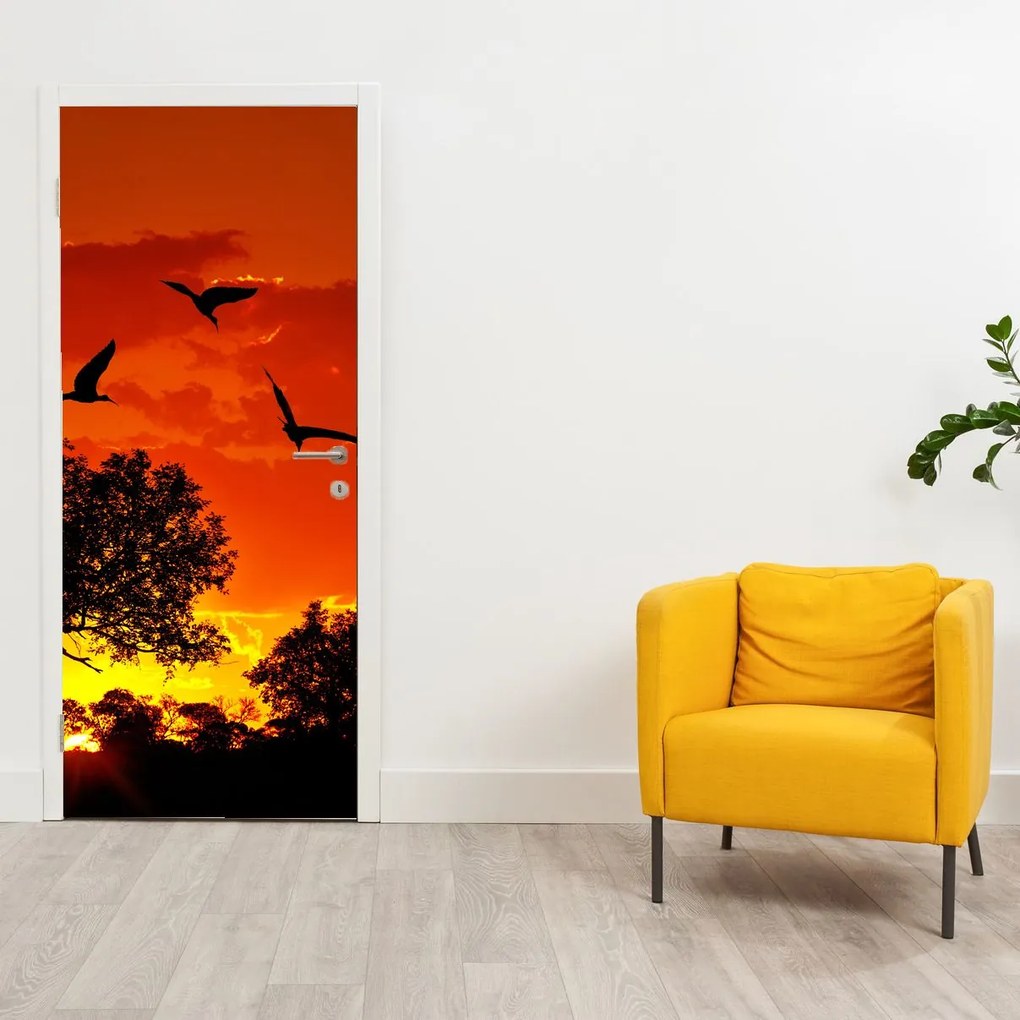 Fotótapéta ajtóra - Madarak naplementekor (95x205cm)