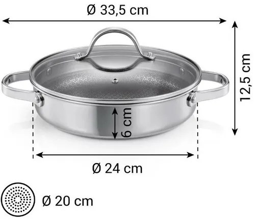 Tescoma SteelCRAFT mély serpenyő fedővel  átmérő 24 cm, 2 fogantyúval, 24 cm