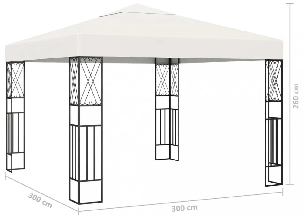 krémszínű szövet pavilon LED fényfüzérrel 3 x 3 m