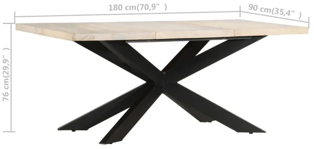 tömör fehérített mangófa étkezőasztal 180 x 90 x 76 cm