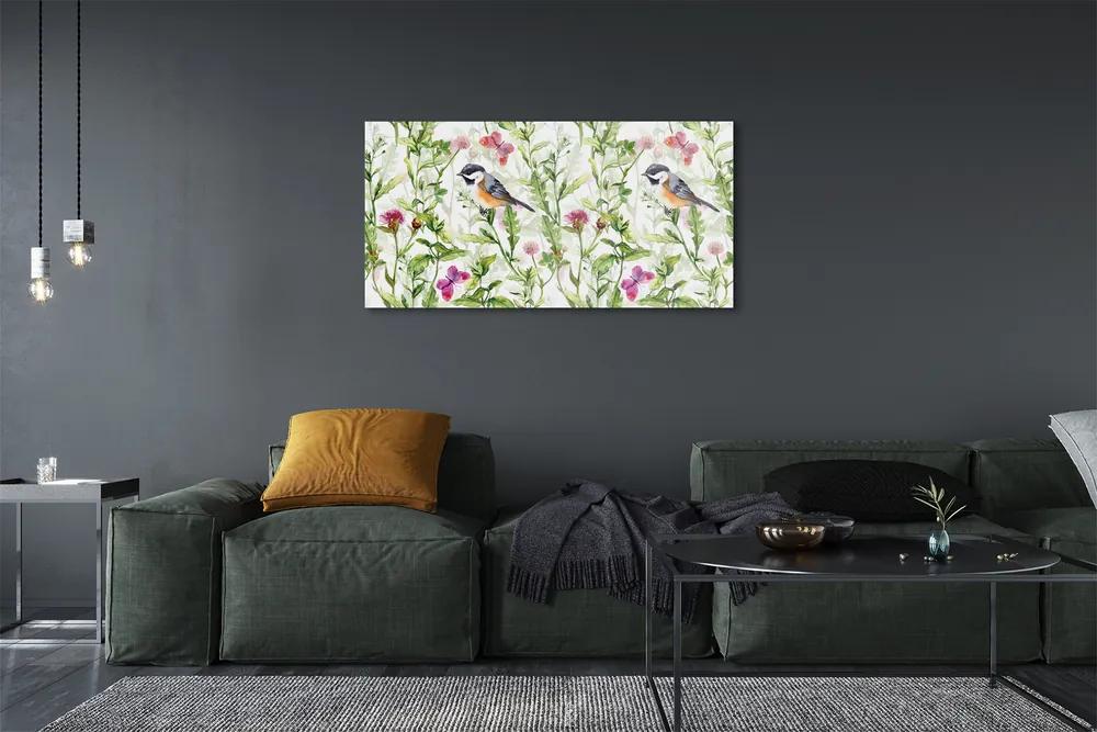 Üvegképek Festett madár a fűben 100x50 cm