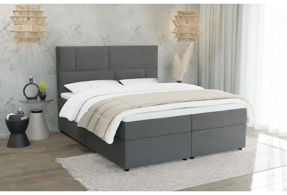 Szürke ágyneműtartós boxspring ágy 140x200 cm Lola – Ropez