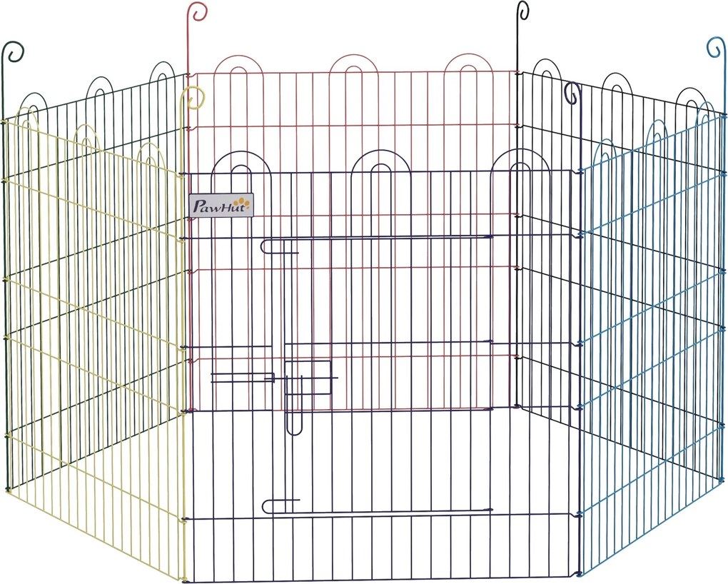 PawHut Kölyökkutya Játékkerítés, 6 Darab 60 cm-es Kölyökkutya Kerítés, DIY Játékkerítés, Kertkapuval, Fémből, Többszínű | Aosom