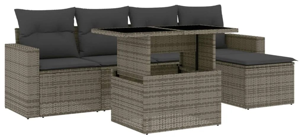 6 részes szürke polyrattan kerti ülőgarnitúra párnákkal