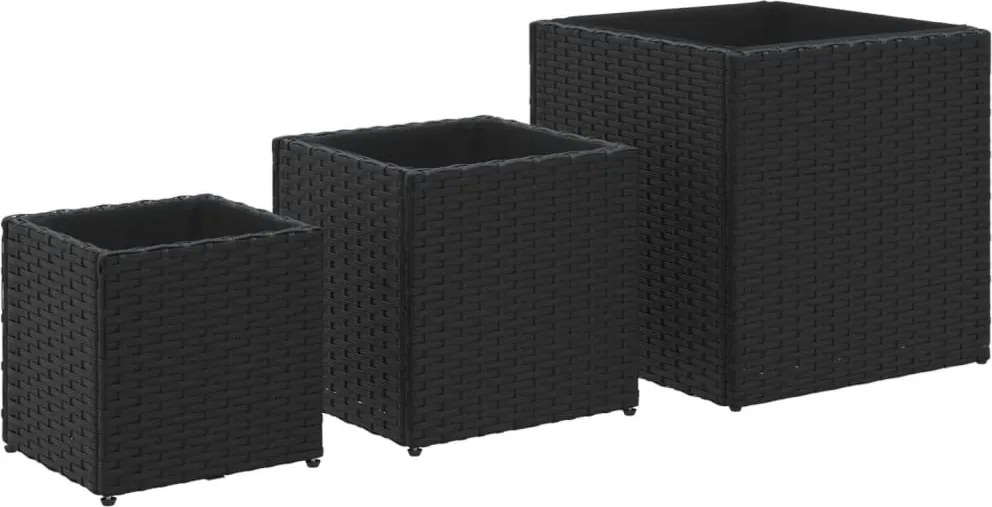 vidaXL 3 db fekete polyrattan kerti ültetőláda