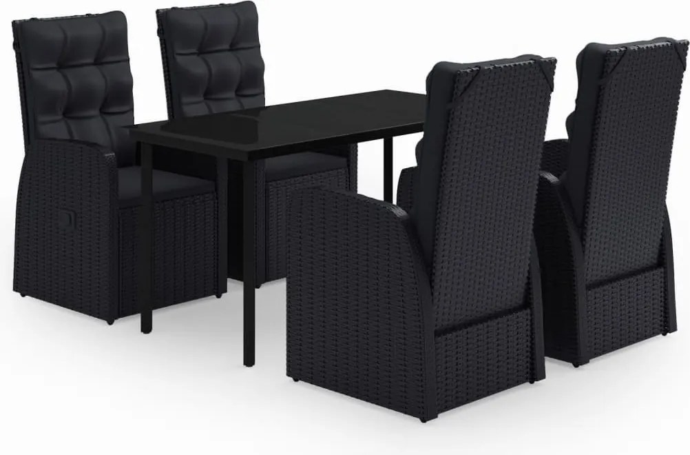 vidaXL 5 részes fekete kerti étkezőgarnitúra párnákkal