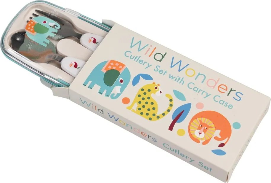 Krémszínű rozsdamentes acél gyerek evőeszköz 2 db-os Wild Wonders – Rex London