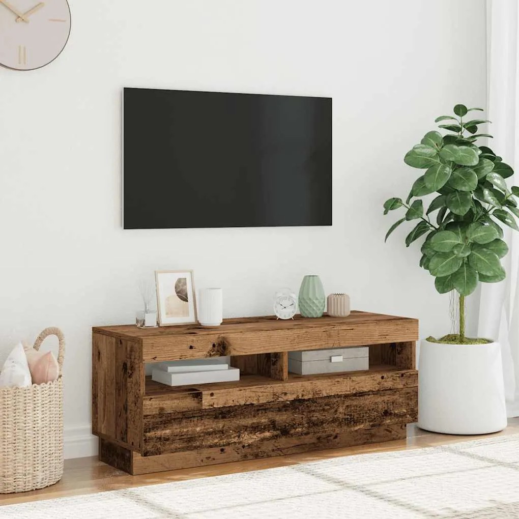 antik fa színű szerelt fa TV-szekrény LED-ekkel 100x35x40 cm