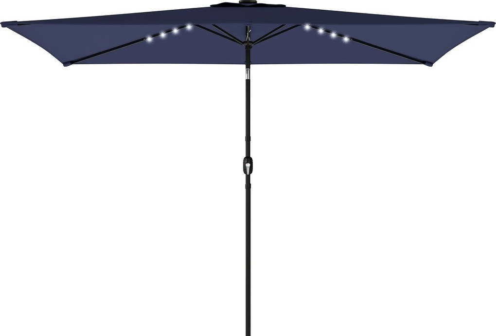 Outsunny 2,9 × 2,5 m kerti napernyő – 24 napelemes LED, kurblás és dönthető, fém oszlop, sötétkék | Aosom