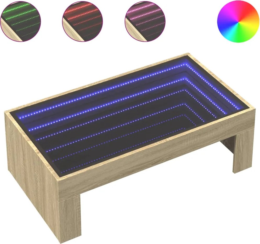 vidaXL sonoma tölgy végtelen hatású LED-es dohányzóasztal 90x50x30 cm