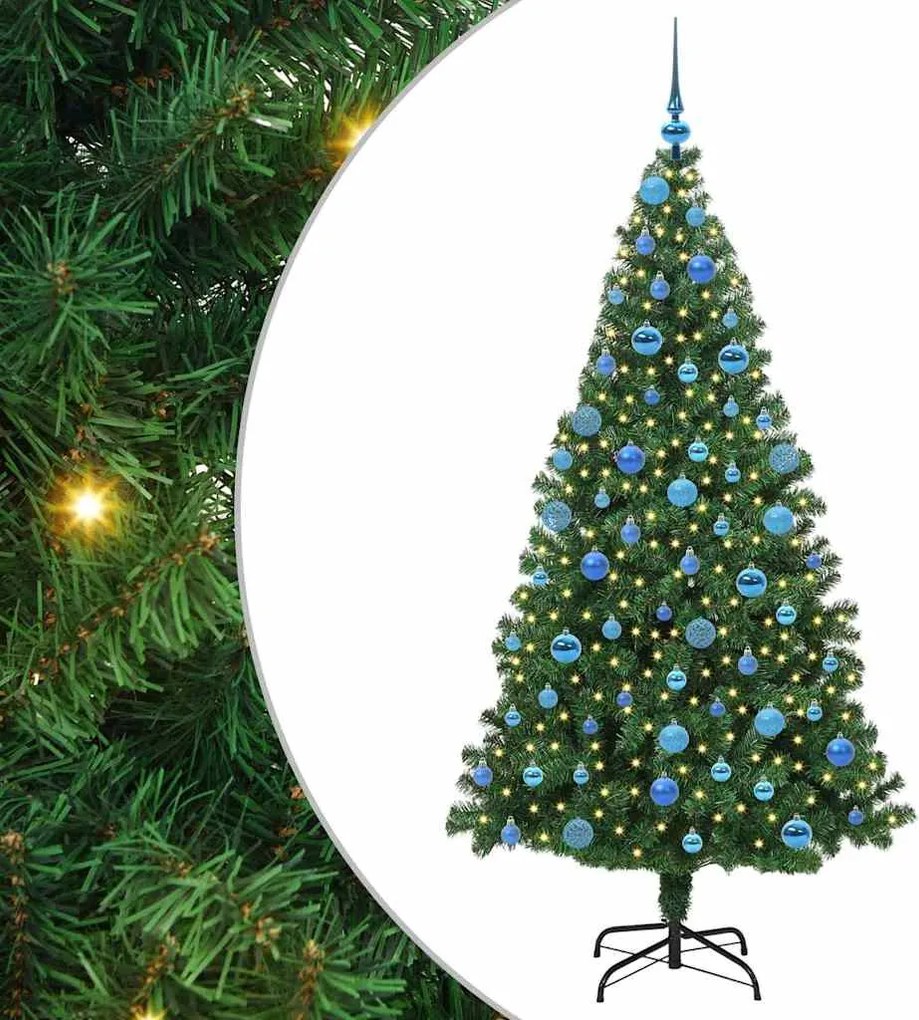 vidaXL Mű karácsonyfa 300 LED-del Zöld 180 cm PVC és Acél és Műanyag