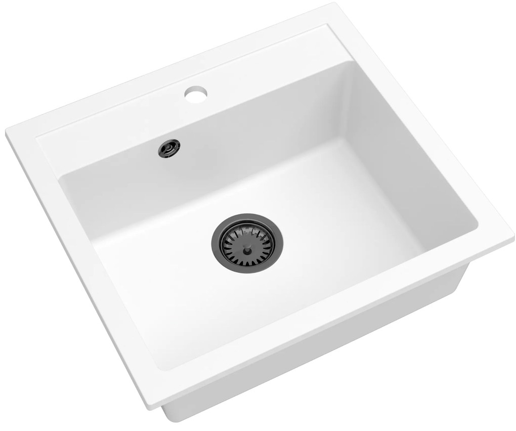 Mosogató Quality Ferrum, konyhai gránit mosogató 565x510x205 mm + arany szifon, fehér, SKQ-FER.W.1K60.XG