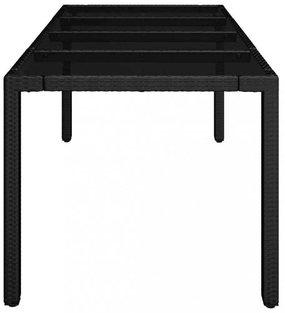 fekete polyrattan üveglapos kerti asztal 190 x 90 x 75 cm