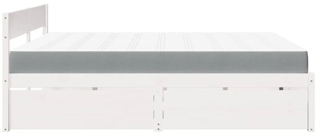 fehér tömör fenyőfa ágy fiókokkal és matraccal 200 x 200 cm