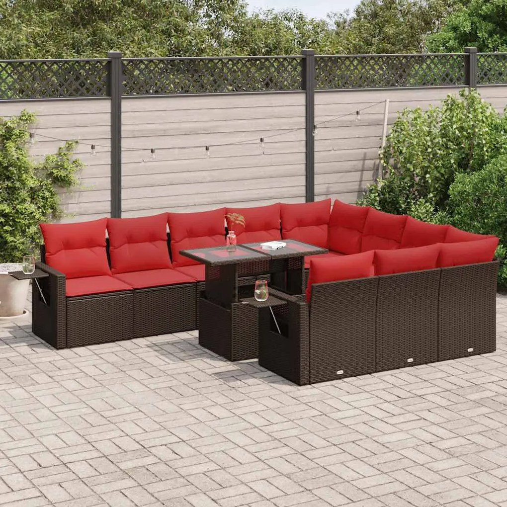 vidaXL 11 részes barna polyrattan akácfa kerti ülőgarnitúra párnákkal