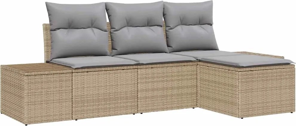 vidaXL Kerti Kanapé Szett párnával 4 pcs Bézs polirattan
