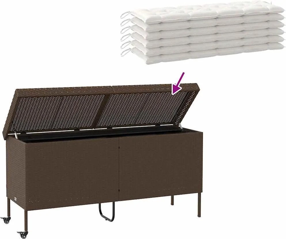 Barna Polyrattan Kerti Tárolóláda Kerekekkel 160X55X75 Cm