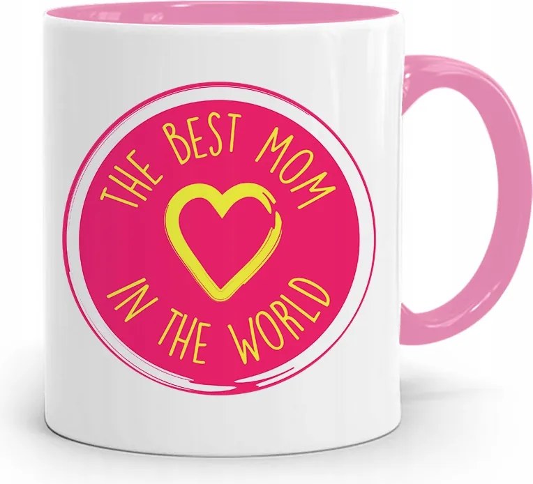Rózsaszín Bögre Ajándék Anyukáknak The Best Mom fényképes nyomattal