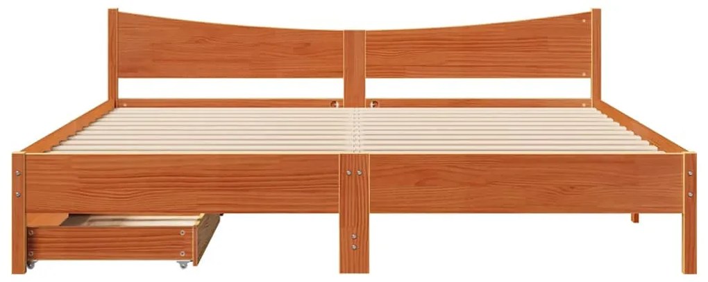 vidaXL viaszbarna tömör fenyőfa ágykeret fiókokkal 200 x 200 cm