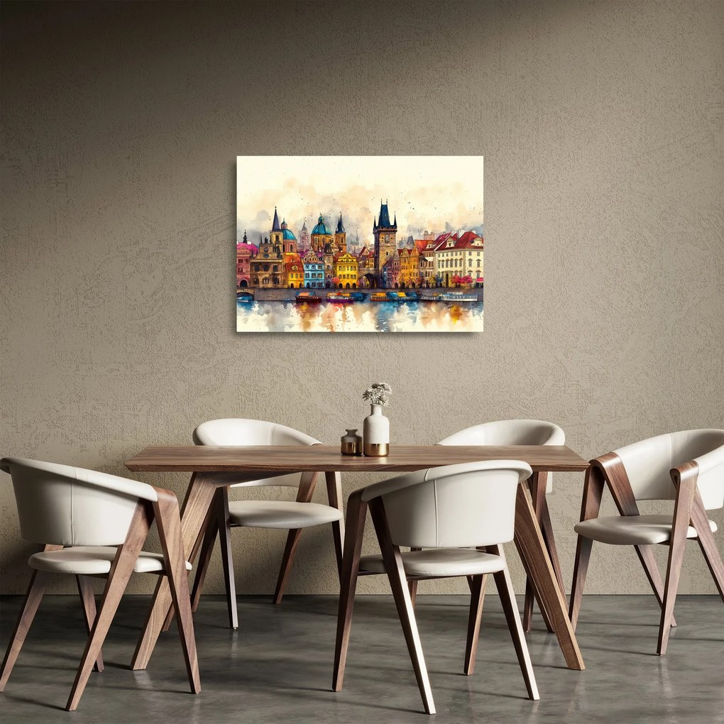 Üveg kép - Ősz a festett városban (70x50 cm)