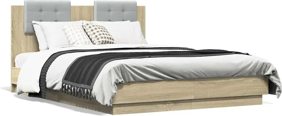 vidaXL sonoma tölgy színű szerelt fa ágykeret fejtámlával 140x190 cm