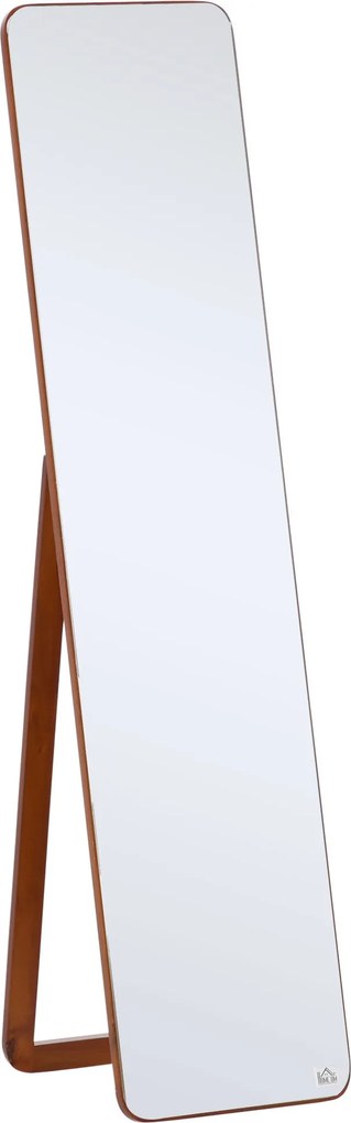 HOMCOM Teljes hosszúságú, téglalap alakú álló tükör, falitükör, 2 telepítési lehetőséggel, fenyőfa kerettel, modern stílus, 37x43x156 cm, dió | Aosom