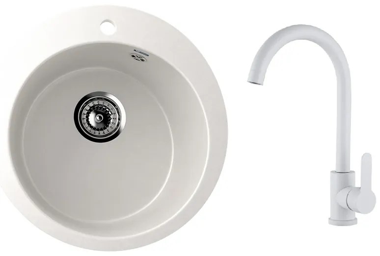 Ulgran U-405-341 Gránit Mosogatótálca és Gamma DECO Mosogató Csaptelep Szett - Fehér