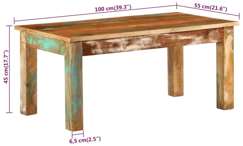tömör újrahasznosított fa dohányzóasztal 100 x 55 x 45 cm