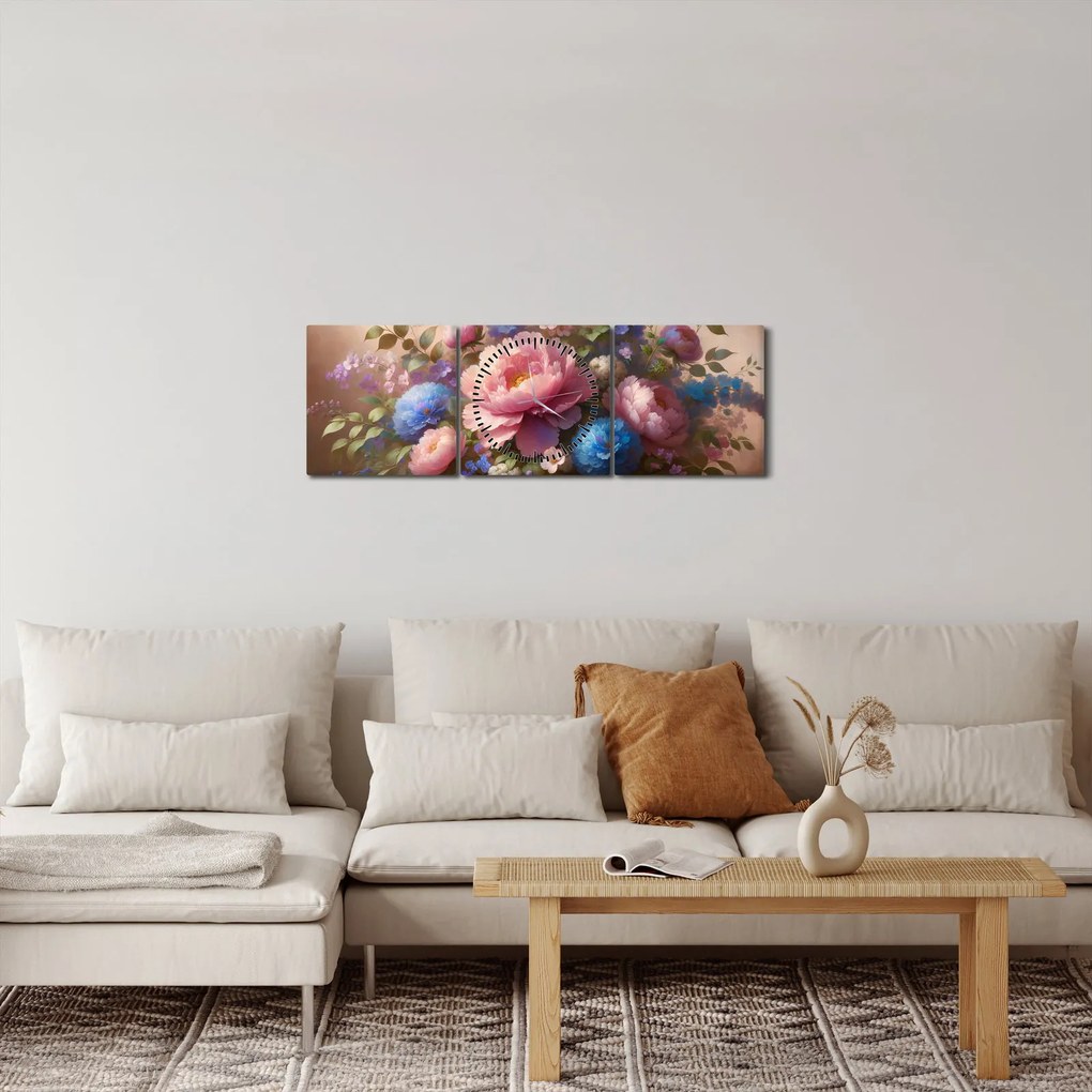 Kép - Asztal tele virágokkal (órával) (90x30 cm)