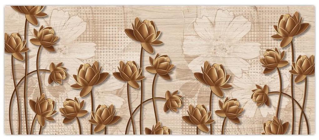 Absztrakció virágok képe - barna (120x50 cm)