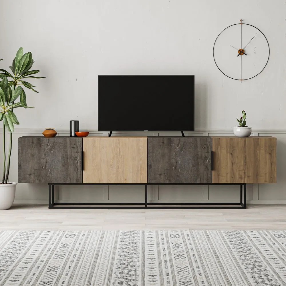 Natúr színű TV-állvány tölgyfa dekorral 200x55 cm Titan – Marckeric