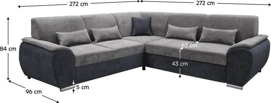 Ülőgarnitúra, sötét szürke/szürke Soro anyag, jobbos kivitel, EMILY