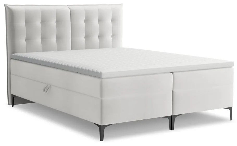 Világosszürke ágyneműtartós boxspring ágy 160x200 cm Mikana – Makamii
