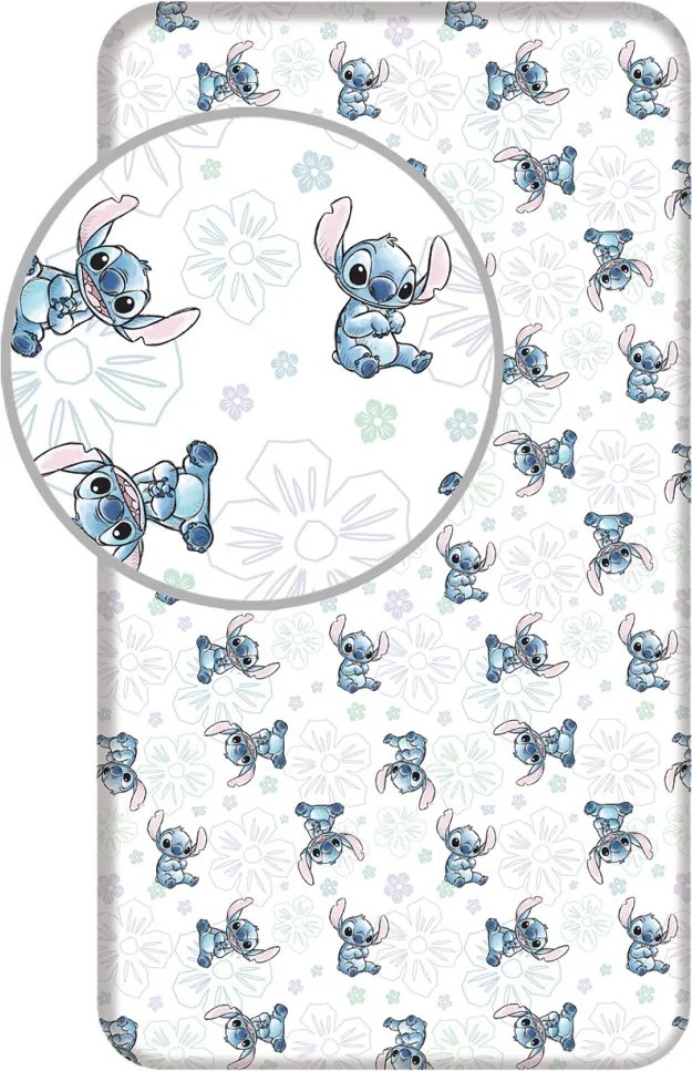Disney Lilo és Stitch, A csillagkutya Ohana White gumis lepedő 90x200 cm