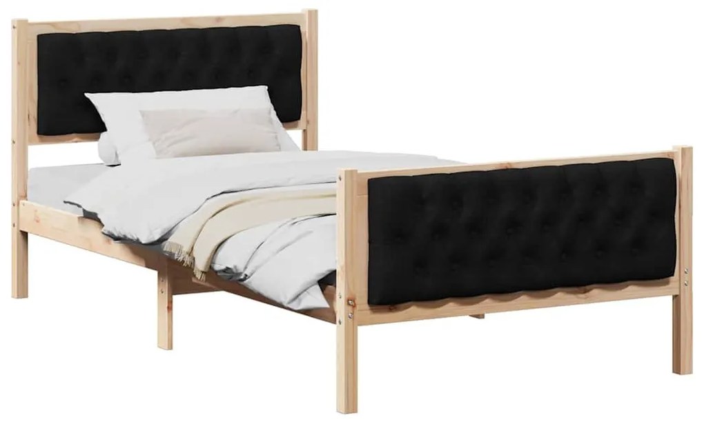 Ágykeret fejtámlával Fekete 100 x 200 cm Tömör fenyőfa
