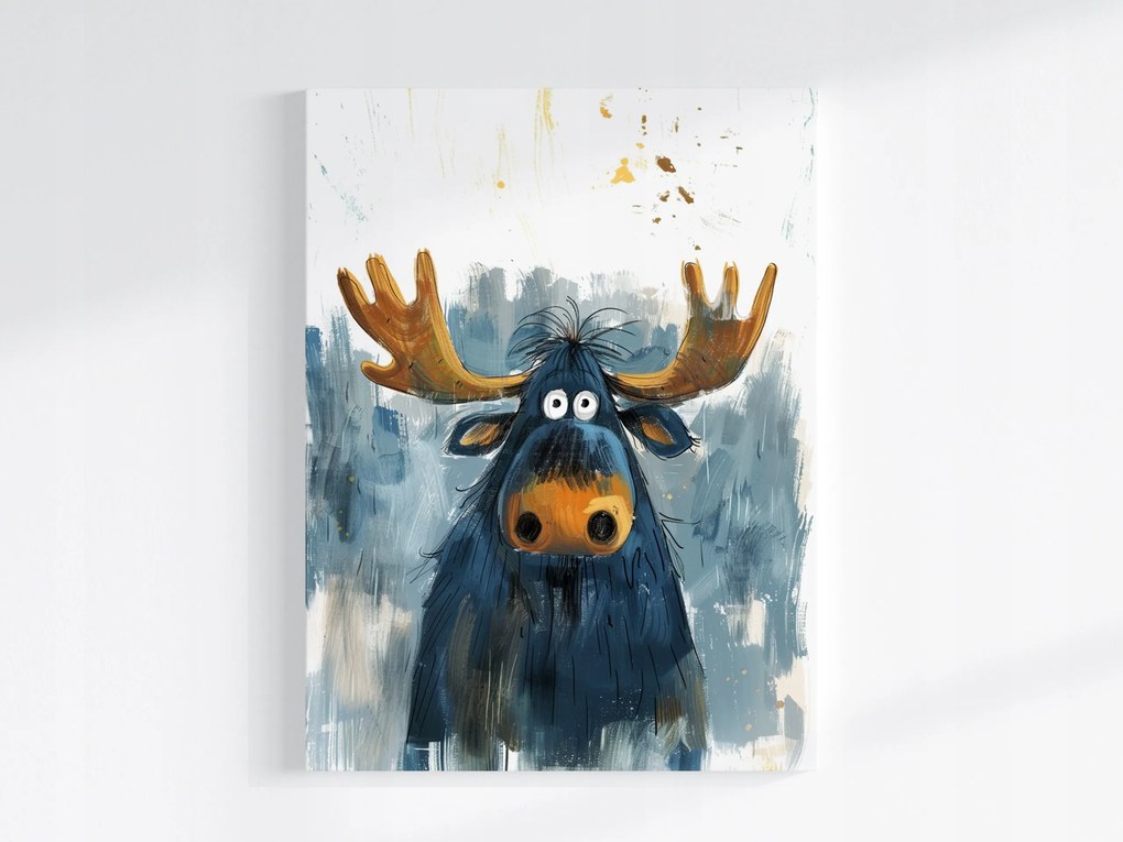 Poszter Vicces Portré Kék Jávorszarvas Rénszarvas Felszarvazott 60x80