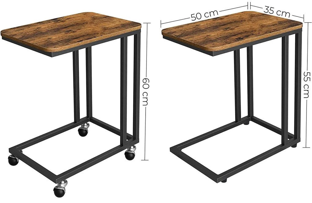 Kis asztal görgőkön, dohányzóasztal 50 x 55 x 35 cm