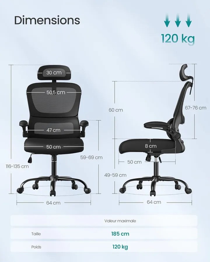 Ergonomikus irodai szék hálós háttámlával és állítható fejtámlával