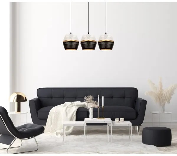 Csillár zsinóron PARIS 3xE27/60W/230V fehér/fekete/arany