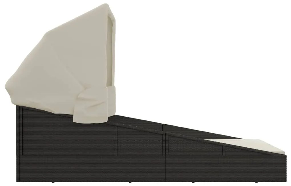 Fekete polyrattan napágy összecsukható tetővel 200x114x128 cm