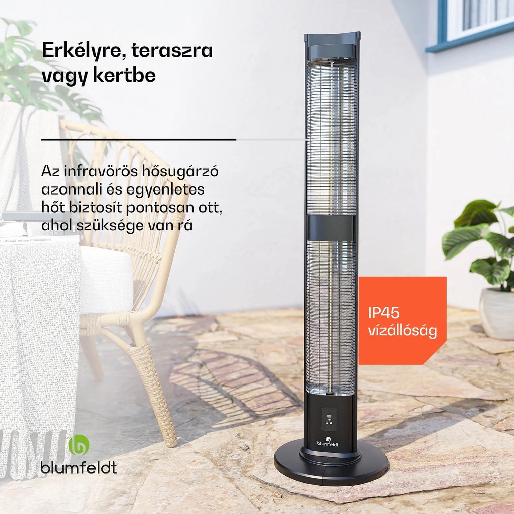 Blumfeldt BlazeTower infravörös hősugárzó, 3000 W, kültéri, 3 fokozat, IP45, távirányító, időzítő