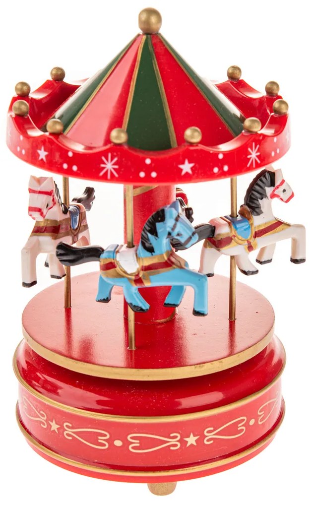 Játék körhinta lovakkal, 18 cm, piros