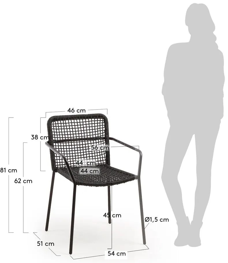 Bomer fekete acélszerkezetű kerti szék - Kave Home