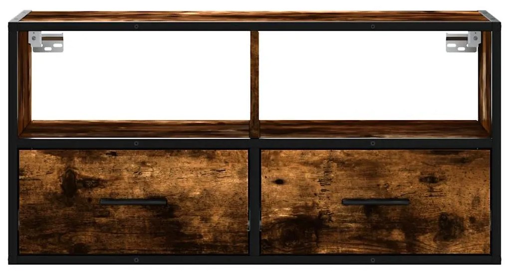 füstös tölgy színű szerelt fa és fém TV-szekrény 80x31x39,5 cm