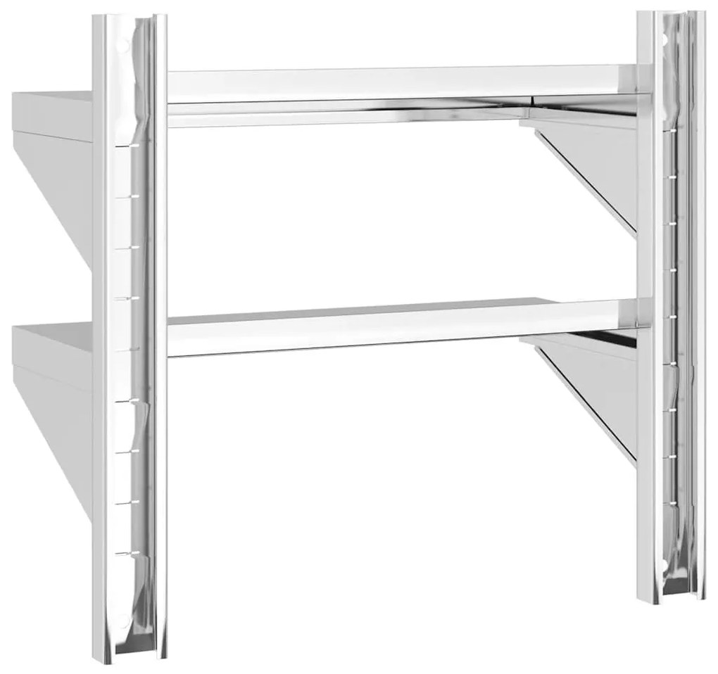 2 szintes ezüst rozsdamentes acél fali polc 50 x 23,5 x 48 cm