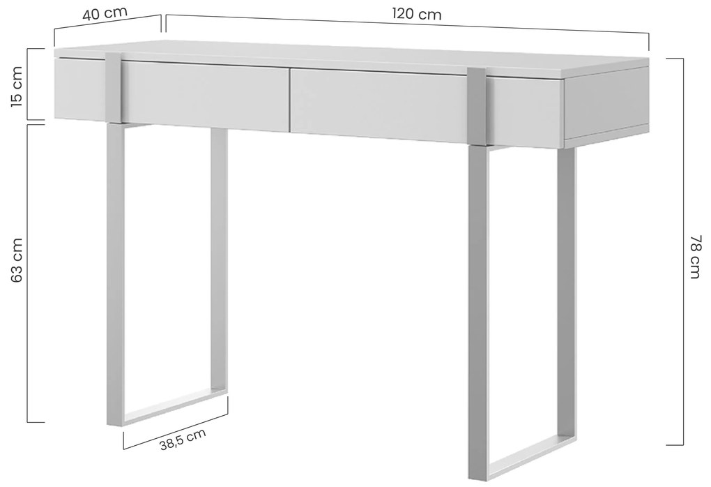 Verica modern konzolasztal / fésülködőasztal 120 cm fém lábakkal - fekete beton / arany lábak