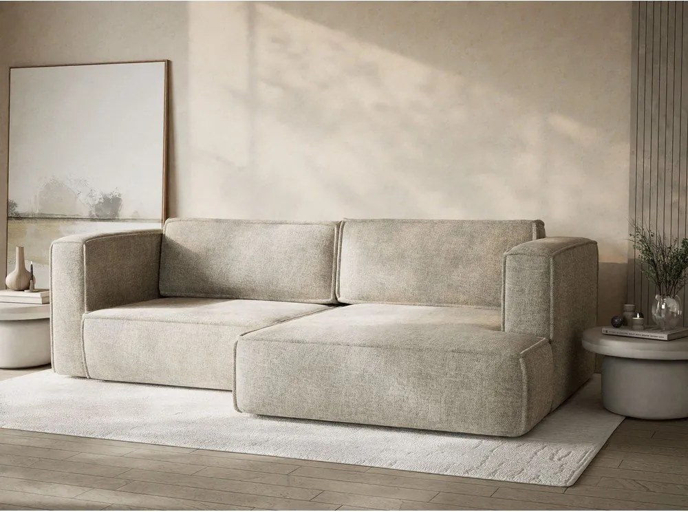 Bézs zsenília kinyitható-tárolóhelyes sarokkanapé (jobb oldali-heverő résszel) Velto – Maison de Rêve