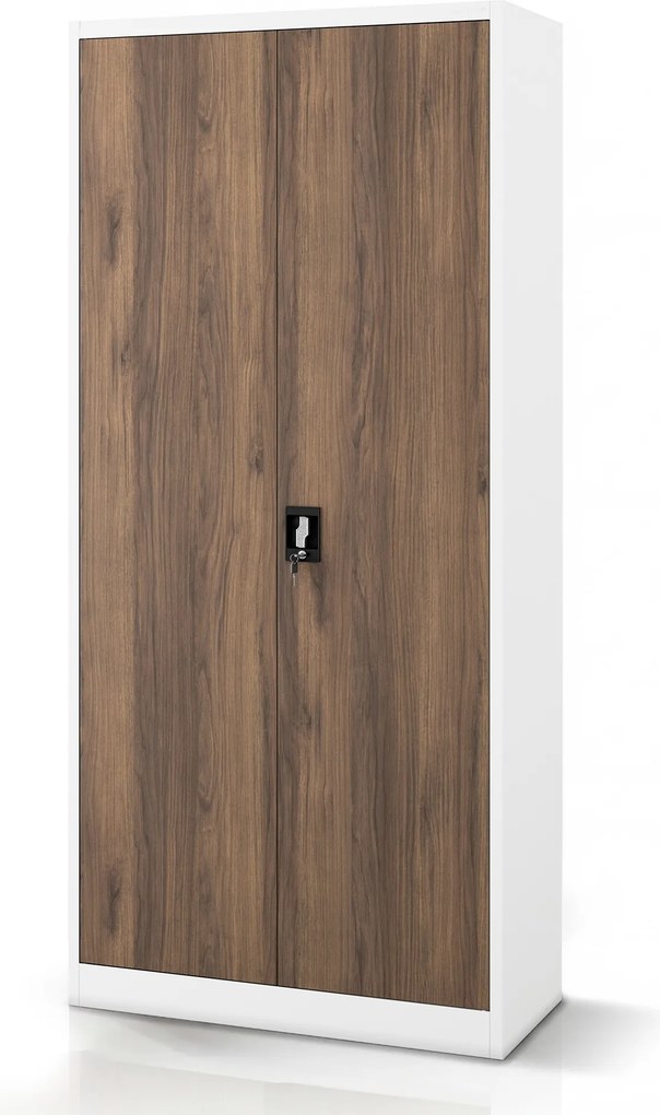 Fém irodai dokumentumszekrény, fehér / dió, 900x1950x400 mm: JAN H Eco Design