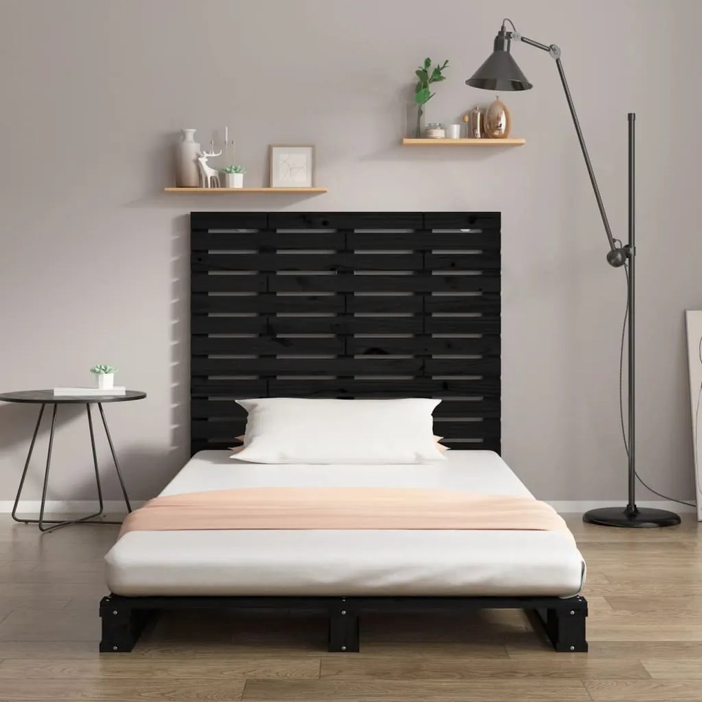 fekete tömör fenyőfa fali fejtámla 106 x 3 x 91,5 cm