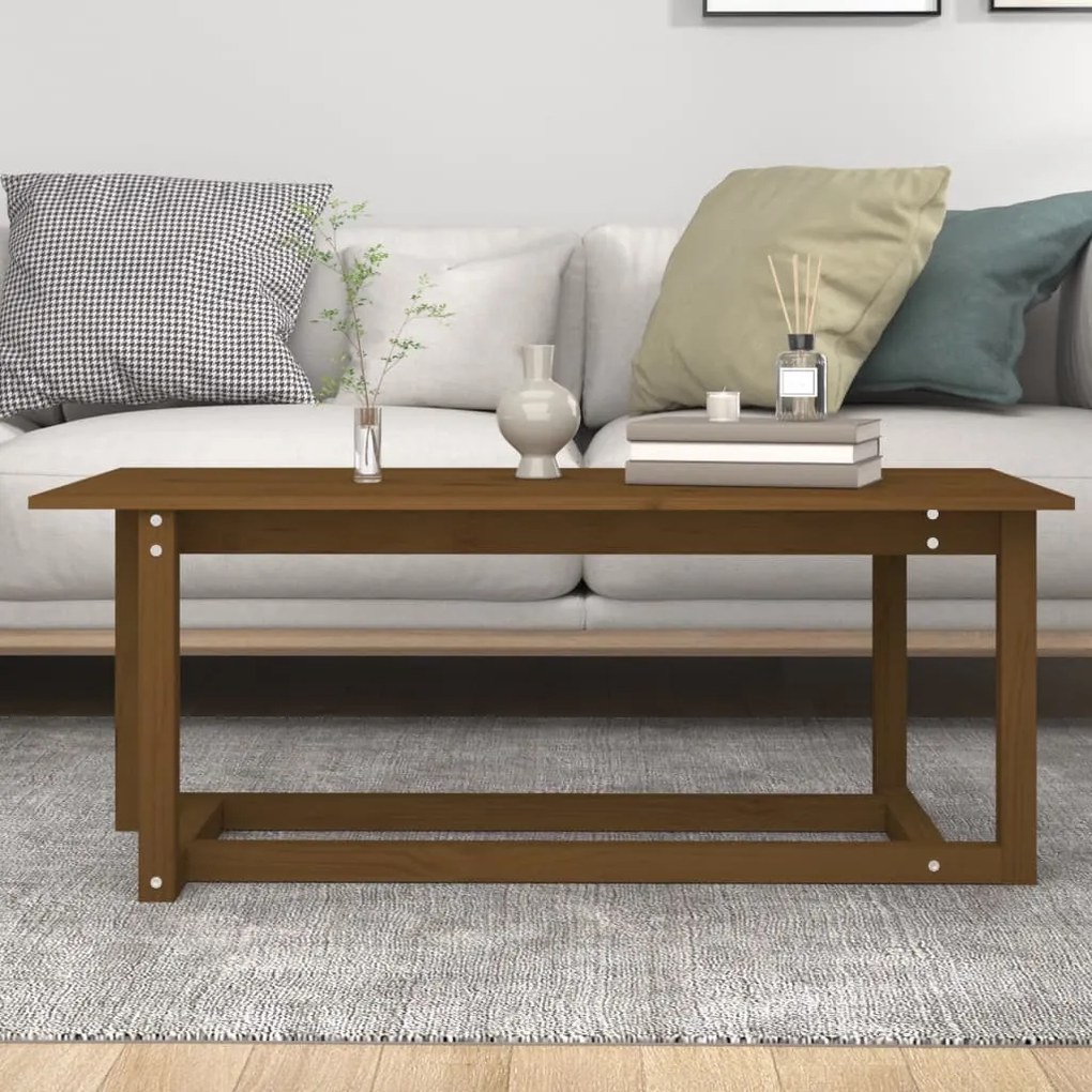 Mézbarna tömör fenyőfa dohányzóasztal 110 x 55 x 45 cm